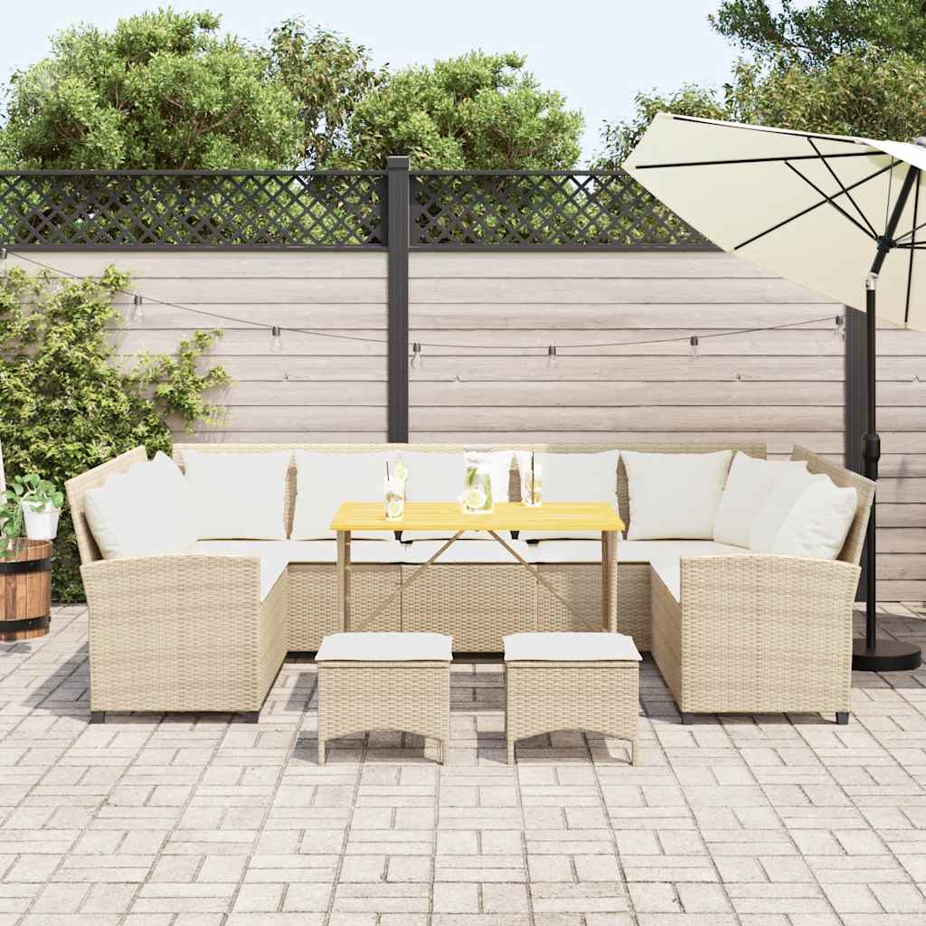 4 Pcs conjunto de sofás para jardim c/ almofadões vime PE bege