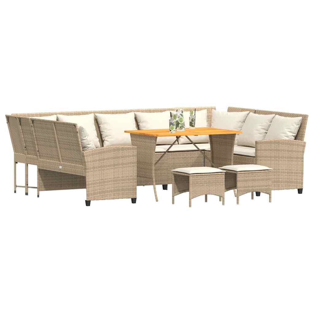 4 Pcs conjunto de sofás para jardim c/ almofadões vime PE bege