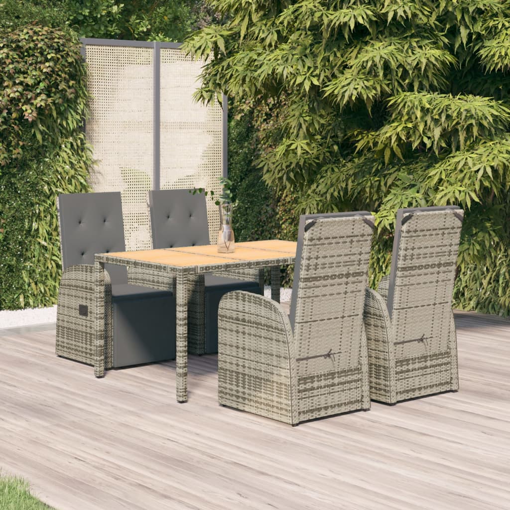 5 Pcs conjunto de jantar p/ jardim c/ almofadões vime PE cinza