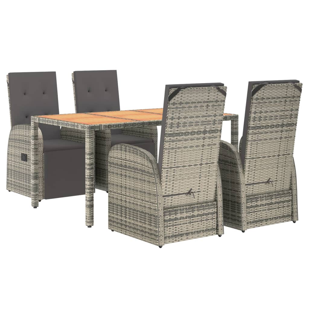 5 Pcs conjunto de jantar p/ jardim c/ almofadões vime PE cinza