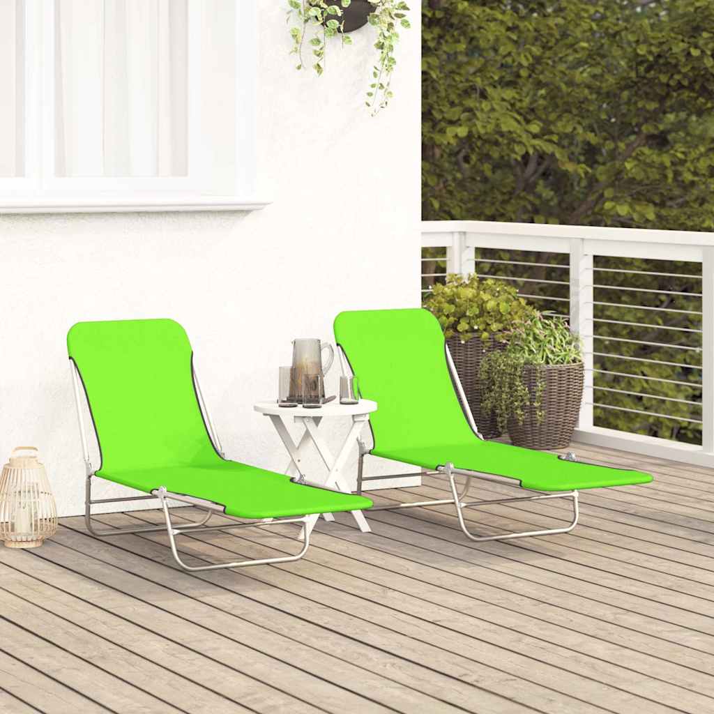 Espreguiçadeiras dobráveis 2 pcs aço e tecido verde