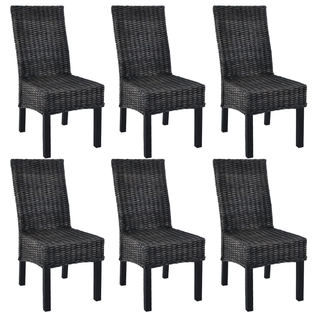 Cadeiras de jantar 6 pcs vime kubu e madeira mangueira preto