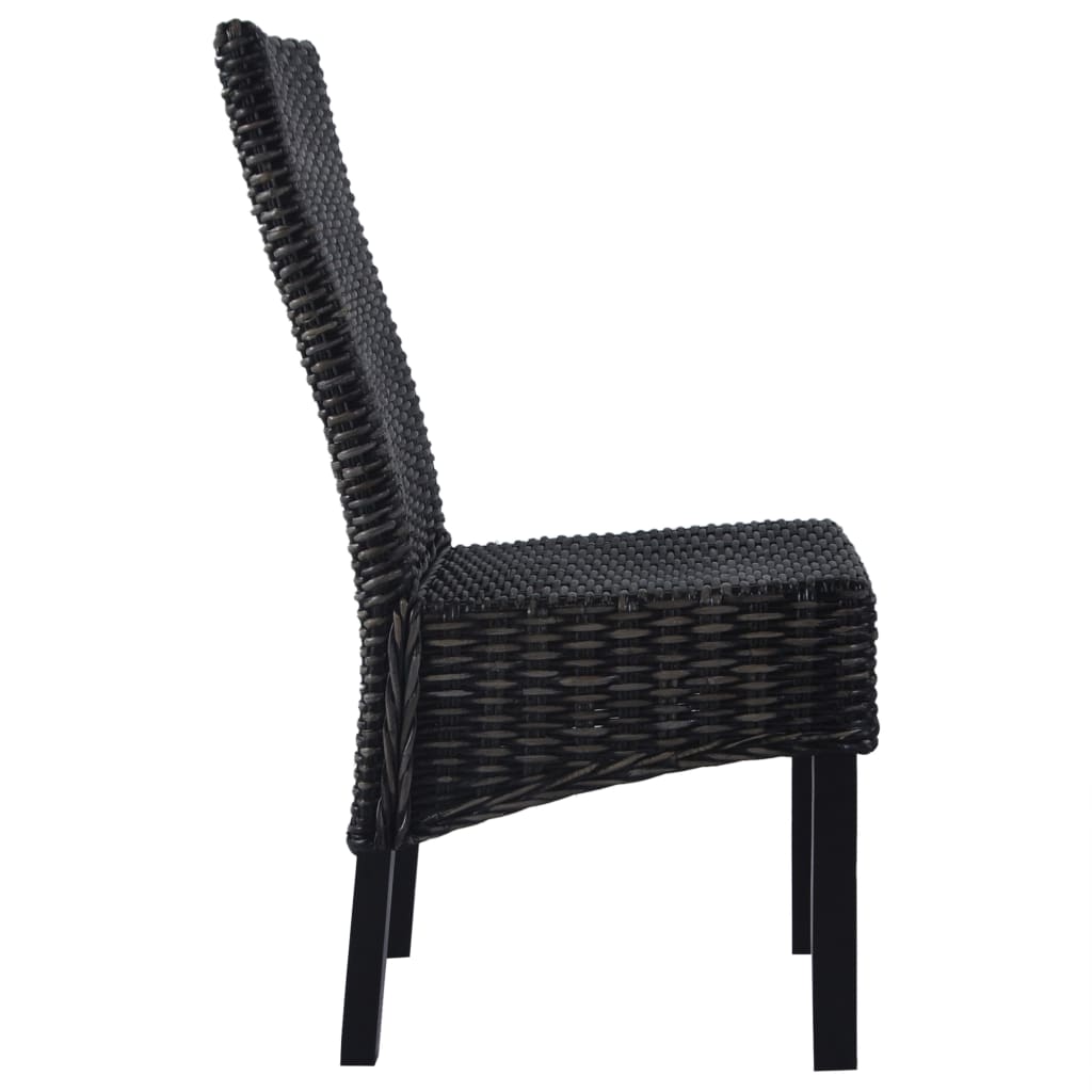 Cadeiras de jantar 6 pcs vime kubu e madeira mangueira preto