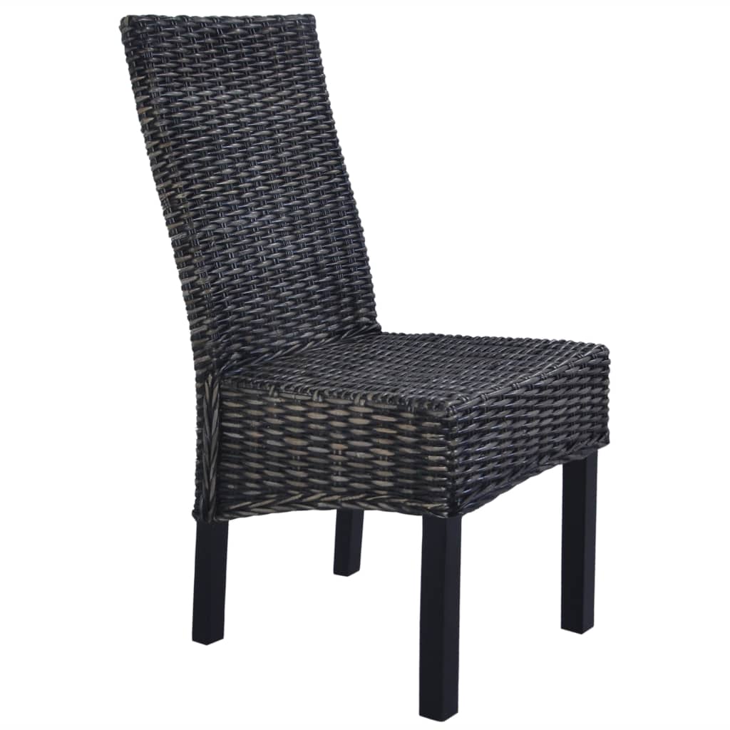Cadeiras de jantar 6 pcs vime kubu e madeira mangueira preto
