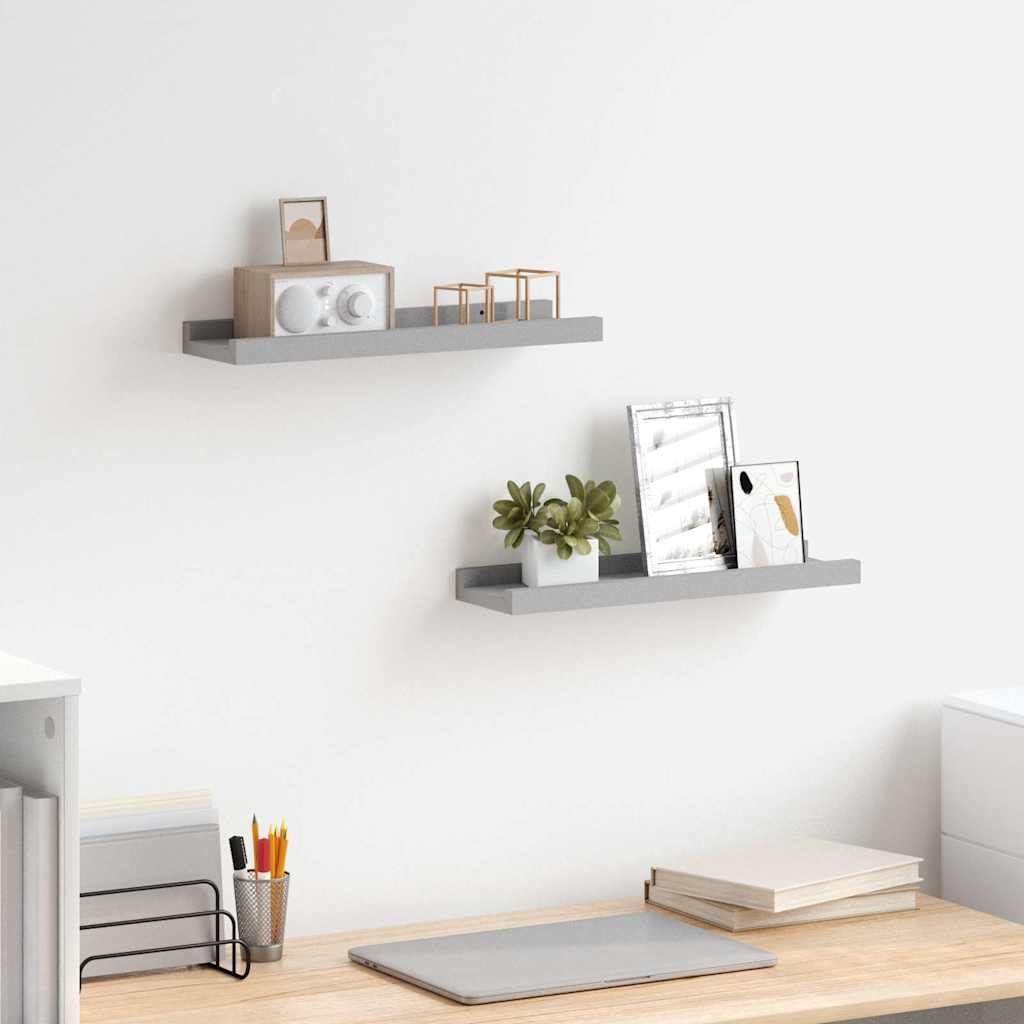 Unidade de prateleiras com rebordo 2 pcs 40x9x3 cm MDF cinzento