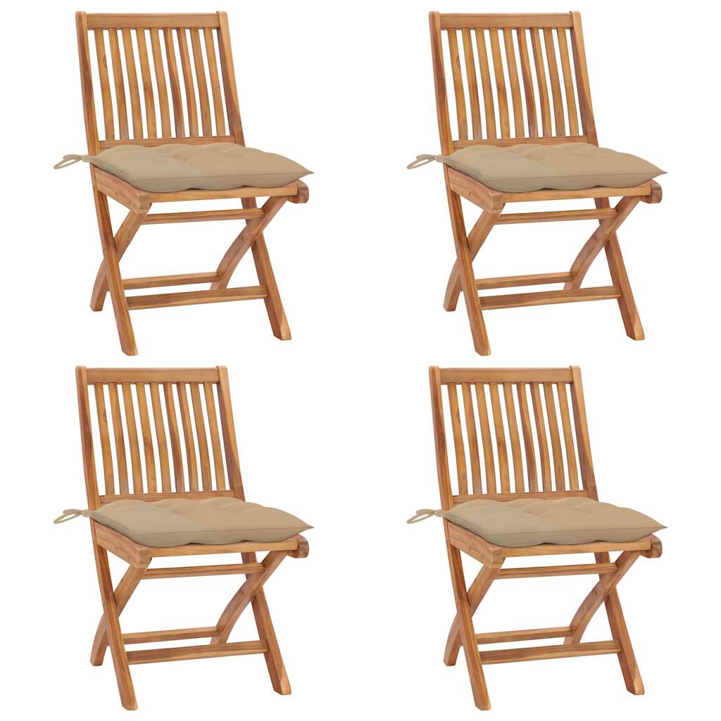 Cadeiras de jardim dobráveis c/ almofadões 4 pcs teca maciça