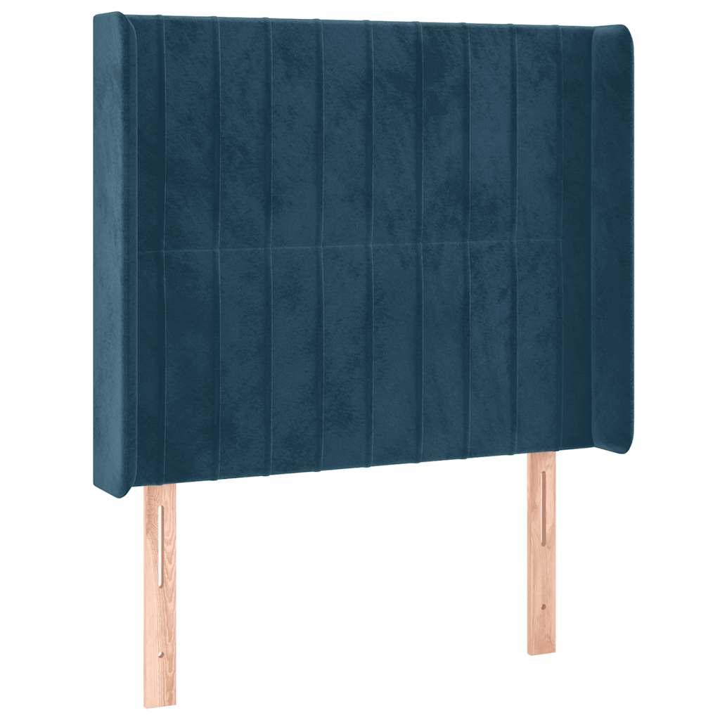 Cabeceira cama c/ luzes LED veludo 103x16x118/128cm azul-escuro