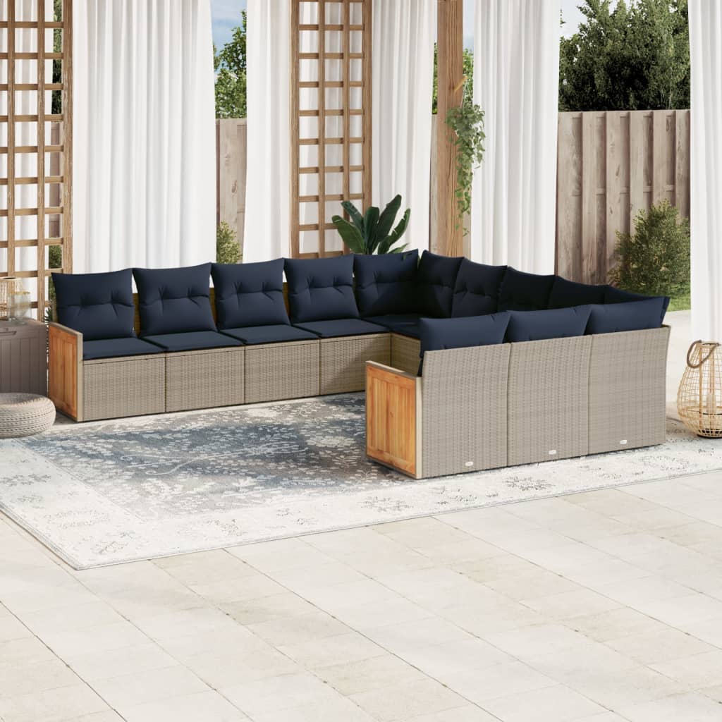 Conjunto de sofá de jardim com 11 peças e almofadas em rattan sintético cinza