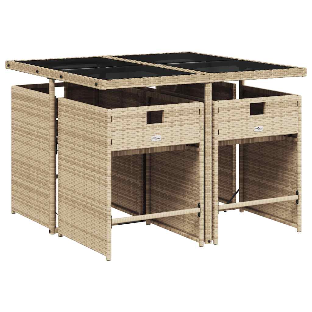 5 Pcs conjunto de jantar p/ jardim com almofadões vime PE bege