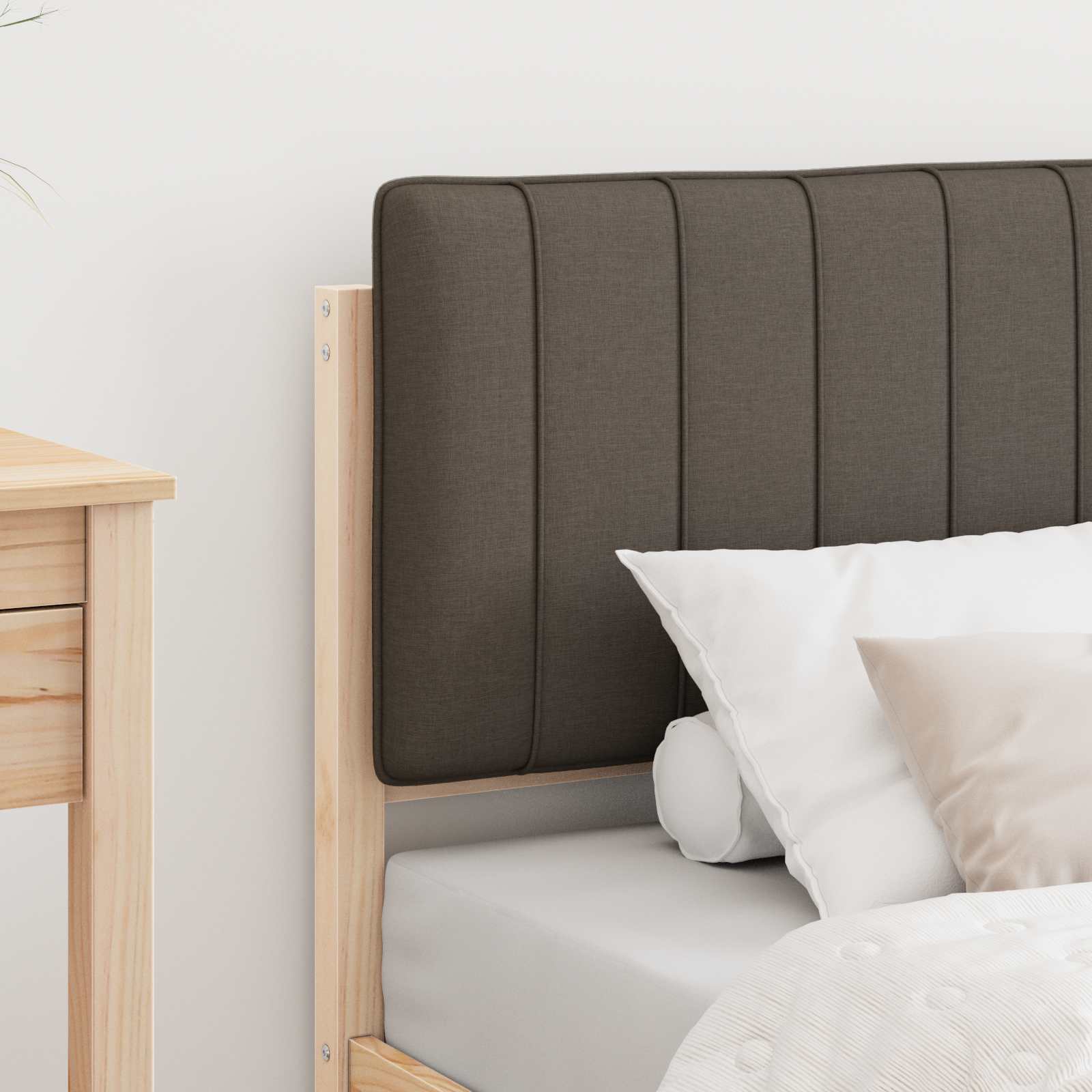Estrutura de cama com cabeceira estofada cinzento-acastanhado