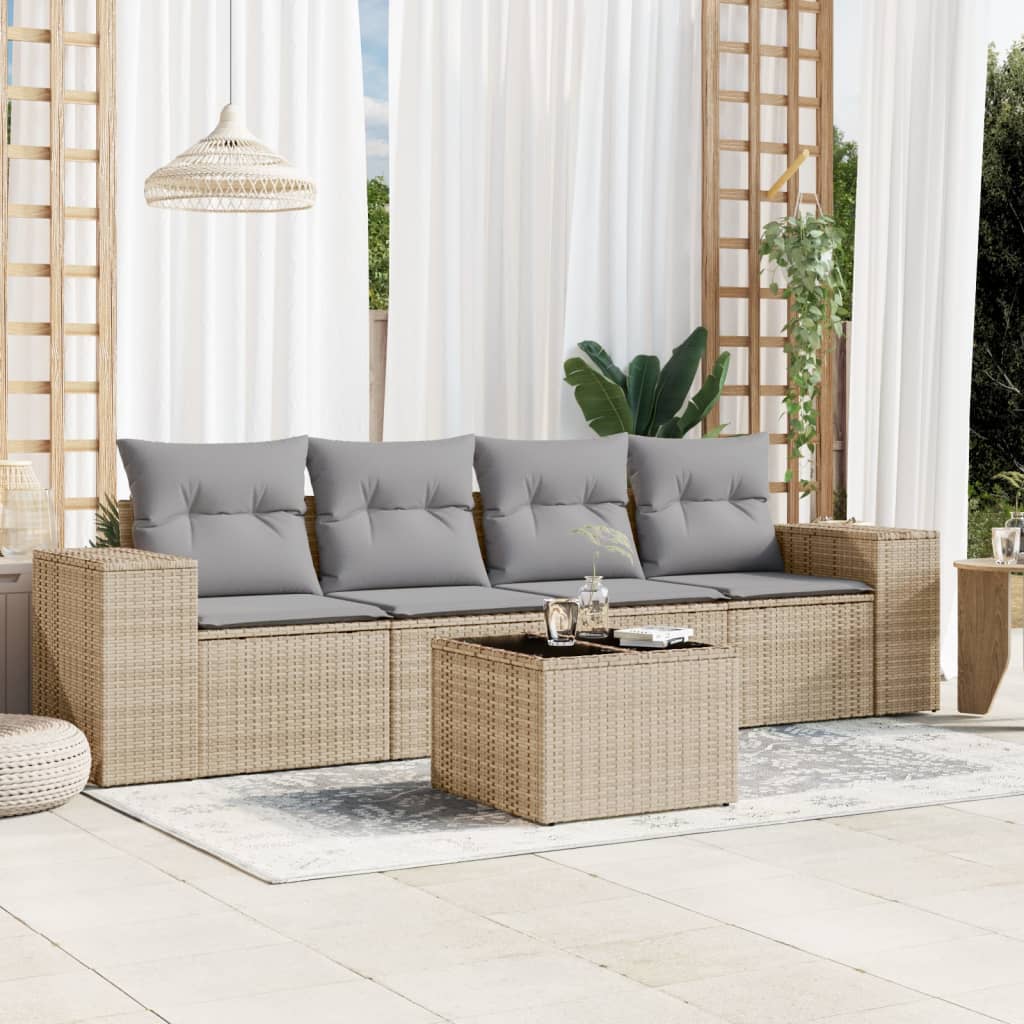 5 Pcs conjunto de sofás p/ jardim com almofadões vime PE bege