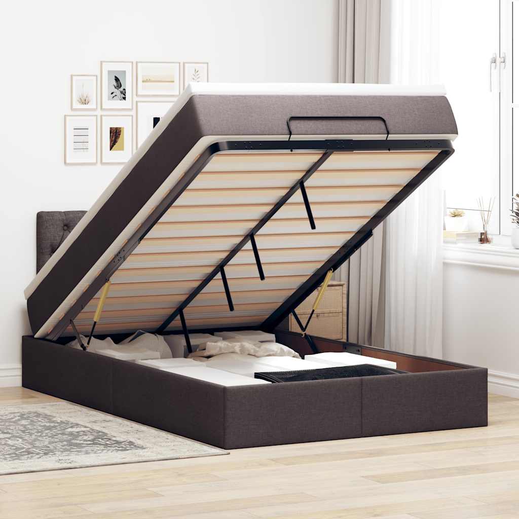 Estrutura de cama otomana com colchão 120x190cm castanho escuro