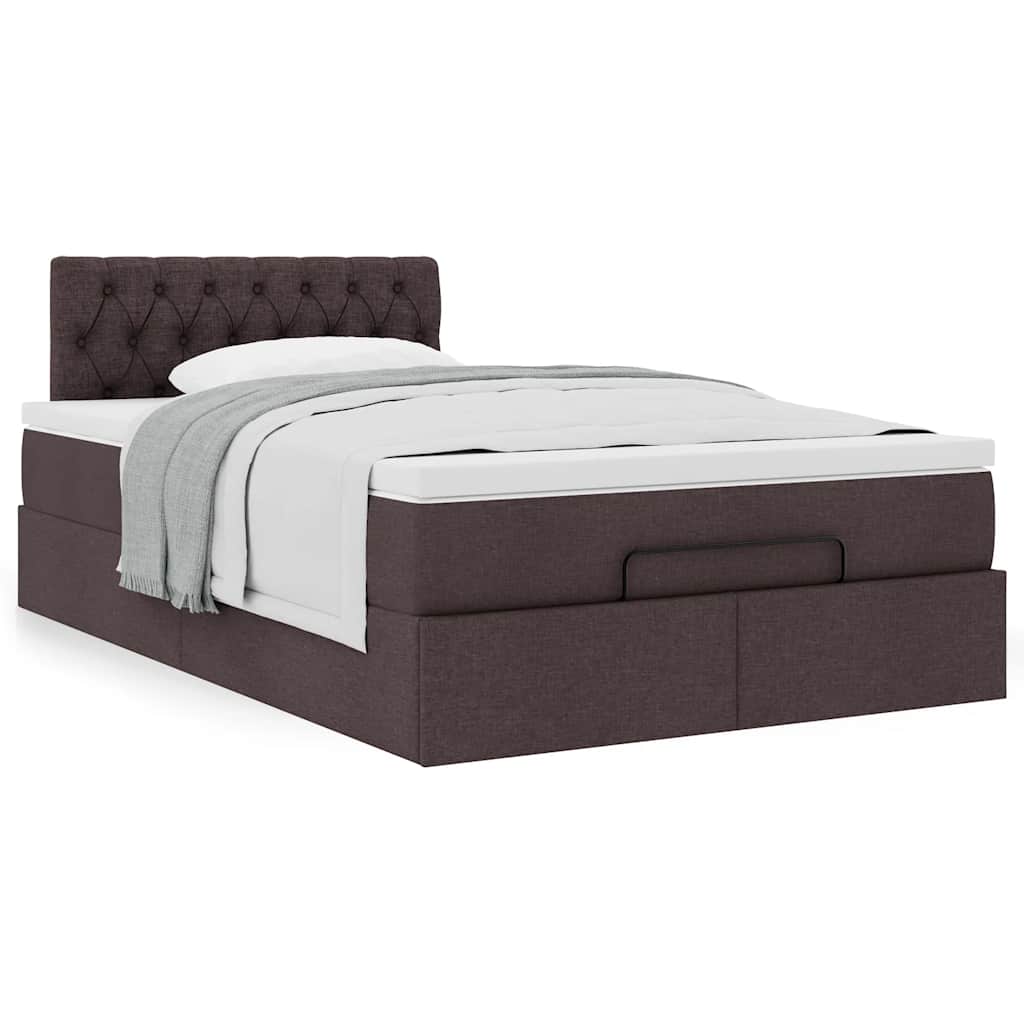 Estrutura de cama otomana com colchão 120x190cm castanho escuro