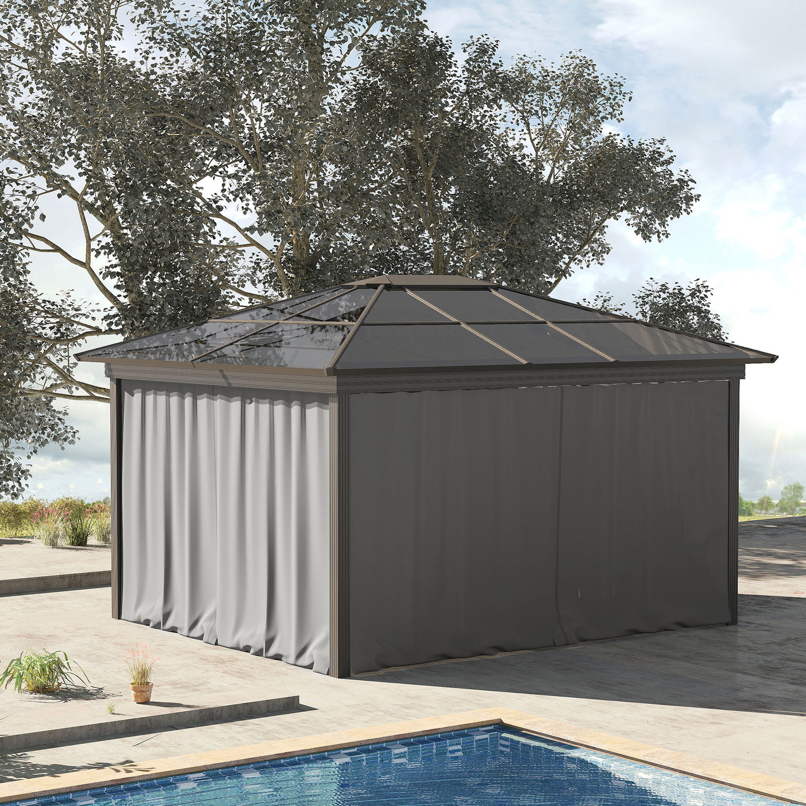 4 Paredes Laterais para Tenda 302x205 cm Laterais para Tenda Universal com Ganchos e Argola em C para Tenda Cinza Claro