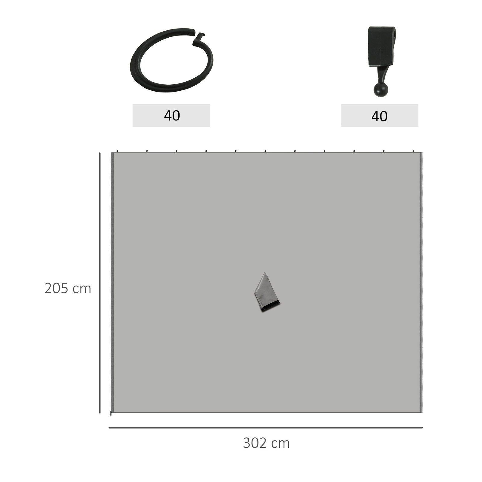 4 Paredes Laterais para Tenda 302x205 cm Laterais para Tenda Universal com Ganchos e Argola em C para Tenda Cinza Claro