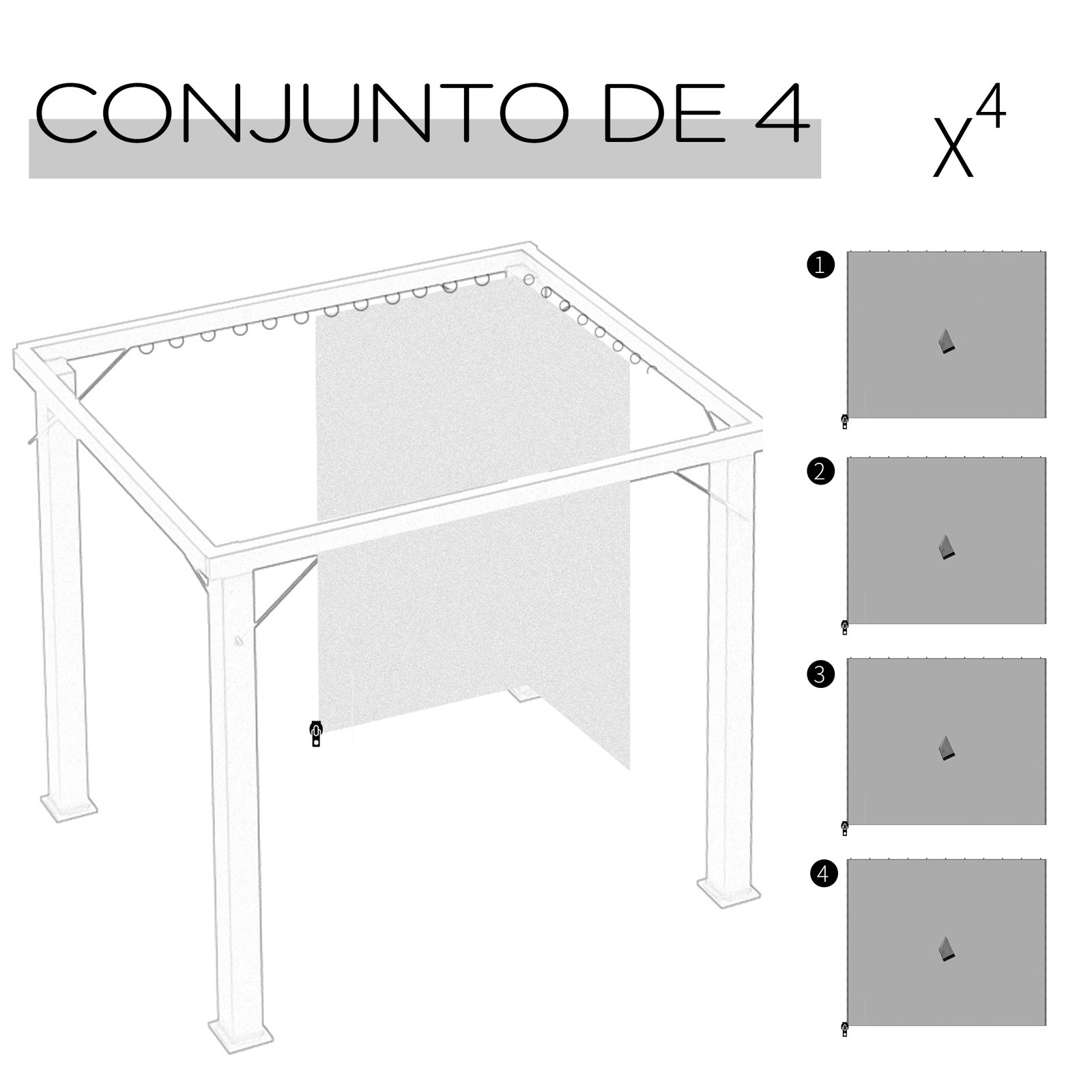 4 Paredes Laterais para Tenda 302x205 cm Laterais para Tenda Universal com Ganchos e Argola em C para Tenda Cinza Claro