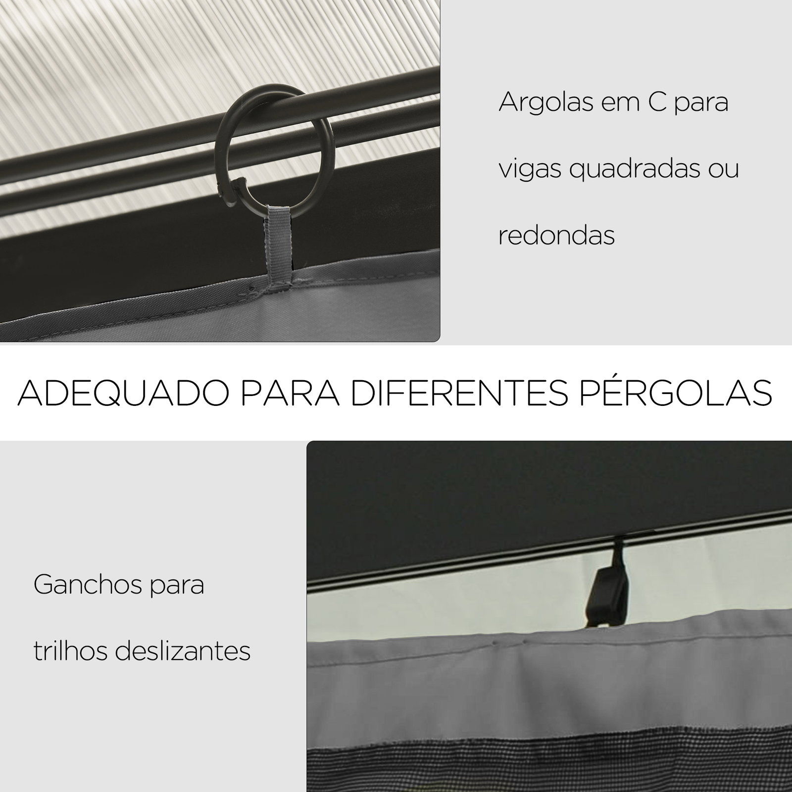 4 Paredes Laterais para Tenda 302x205 cm Laterais para Tenda Universal com Ganchos e Argola em C para Tenda Cinza Claro