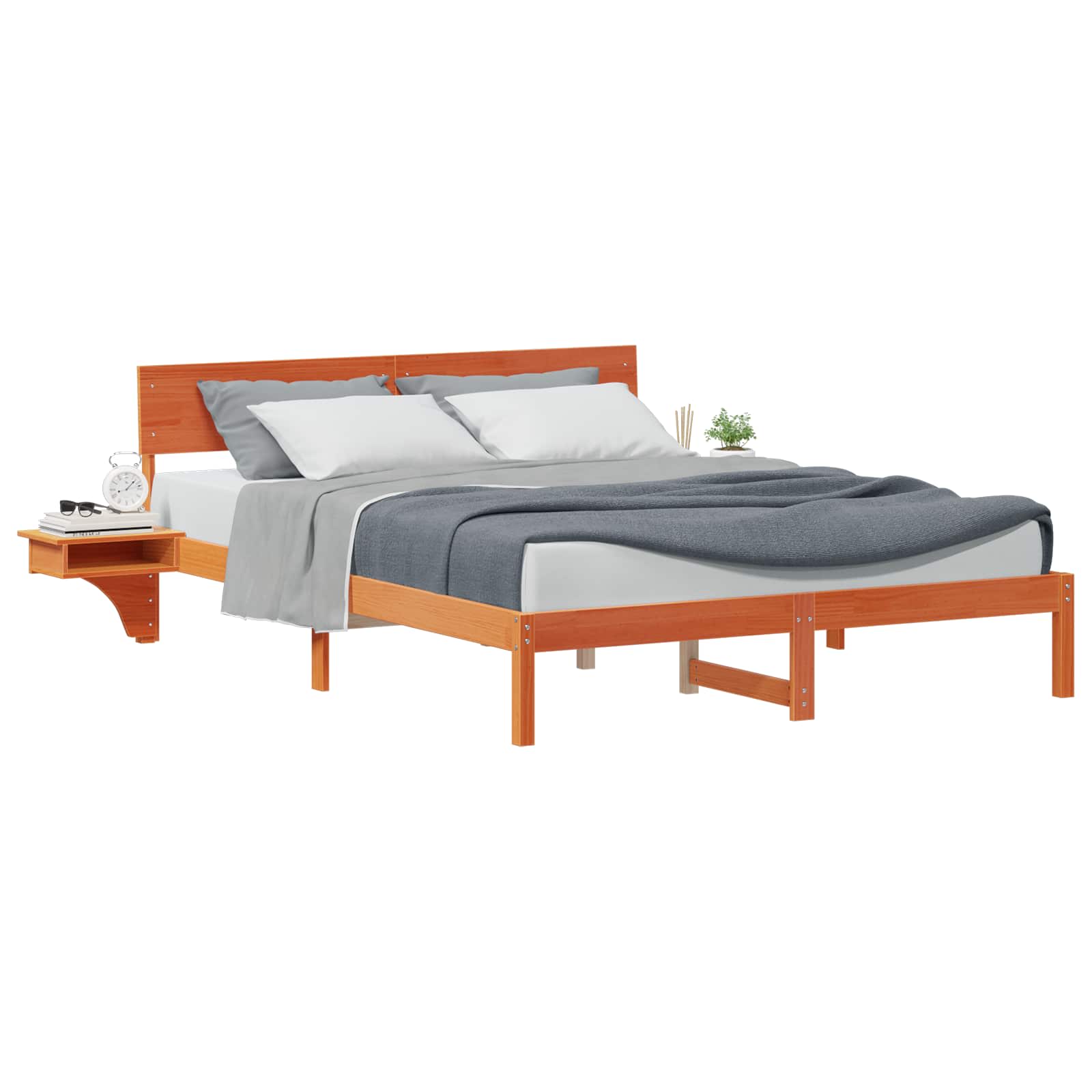 Estrutura da cama com cabeceira marrom cera 150 x 200 cm