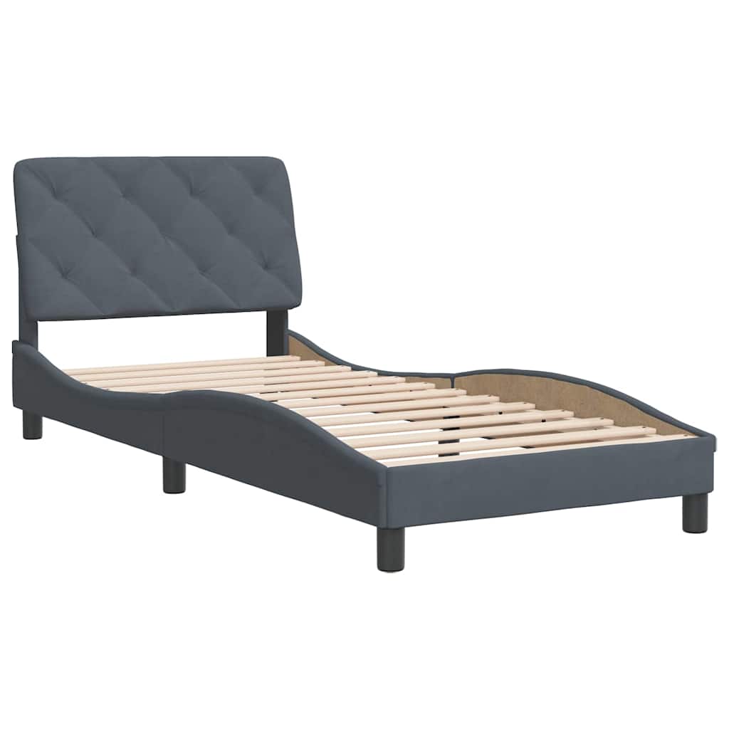 Estrutura de cama sem colchão 90x190 cm veludo cinzento-escuro