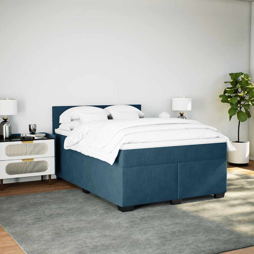 Cama com molas/colchão 160x200 cm veludo azul