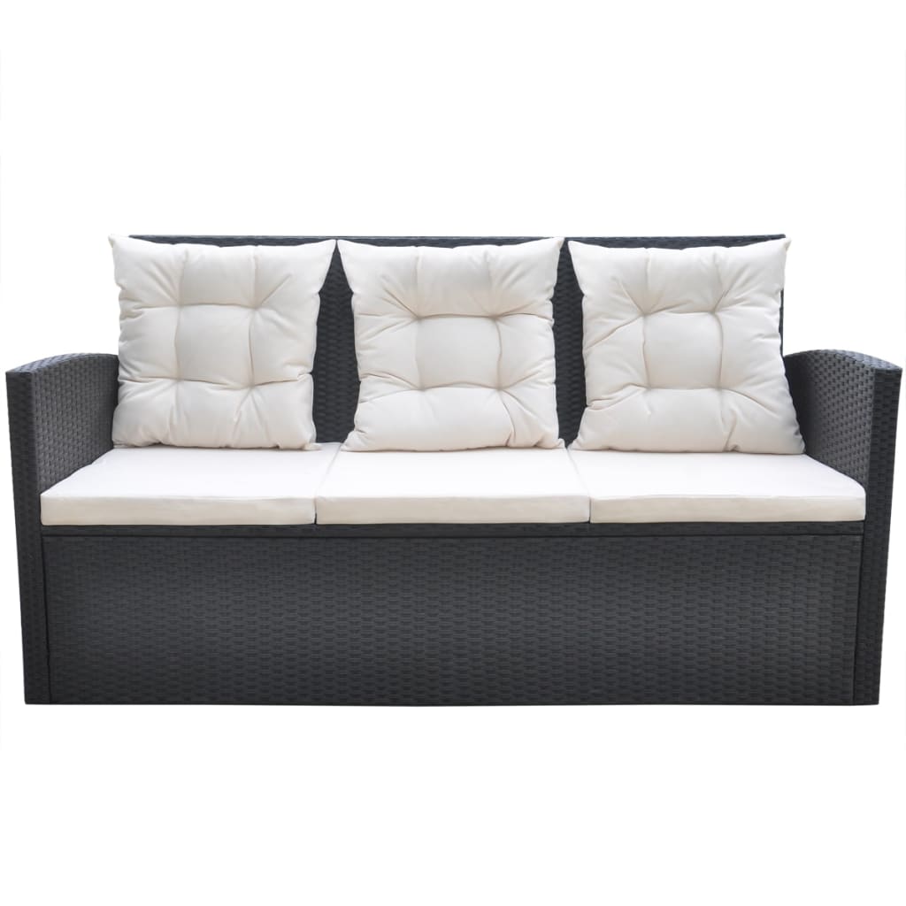 6 Pcs conjunto jantar exterior com almofadões vime PE preto