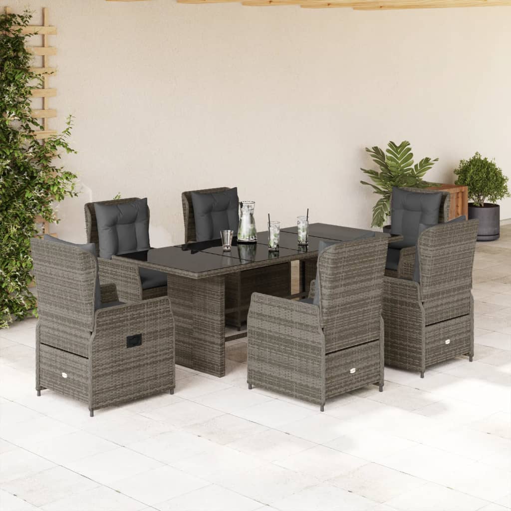 7 Pcs conjunto de jantar p/ jardim c/ almofadões vime PE cinza