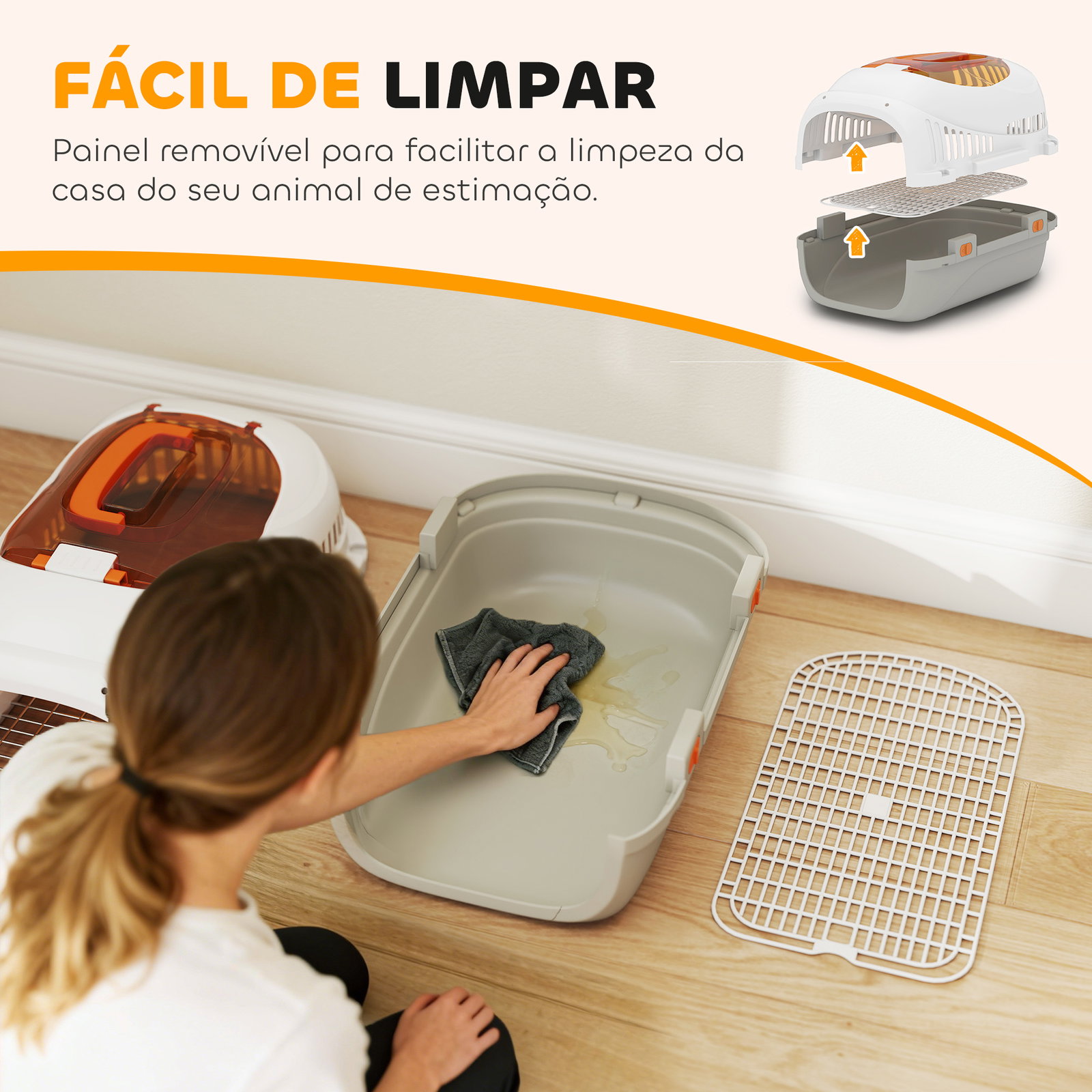 Transportadora para gatos e cães pequenos de plástico suporta até 4 kg com claraboia taça porta de aço cinzento claro