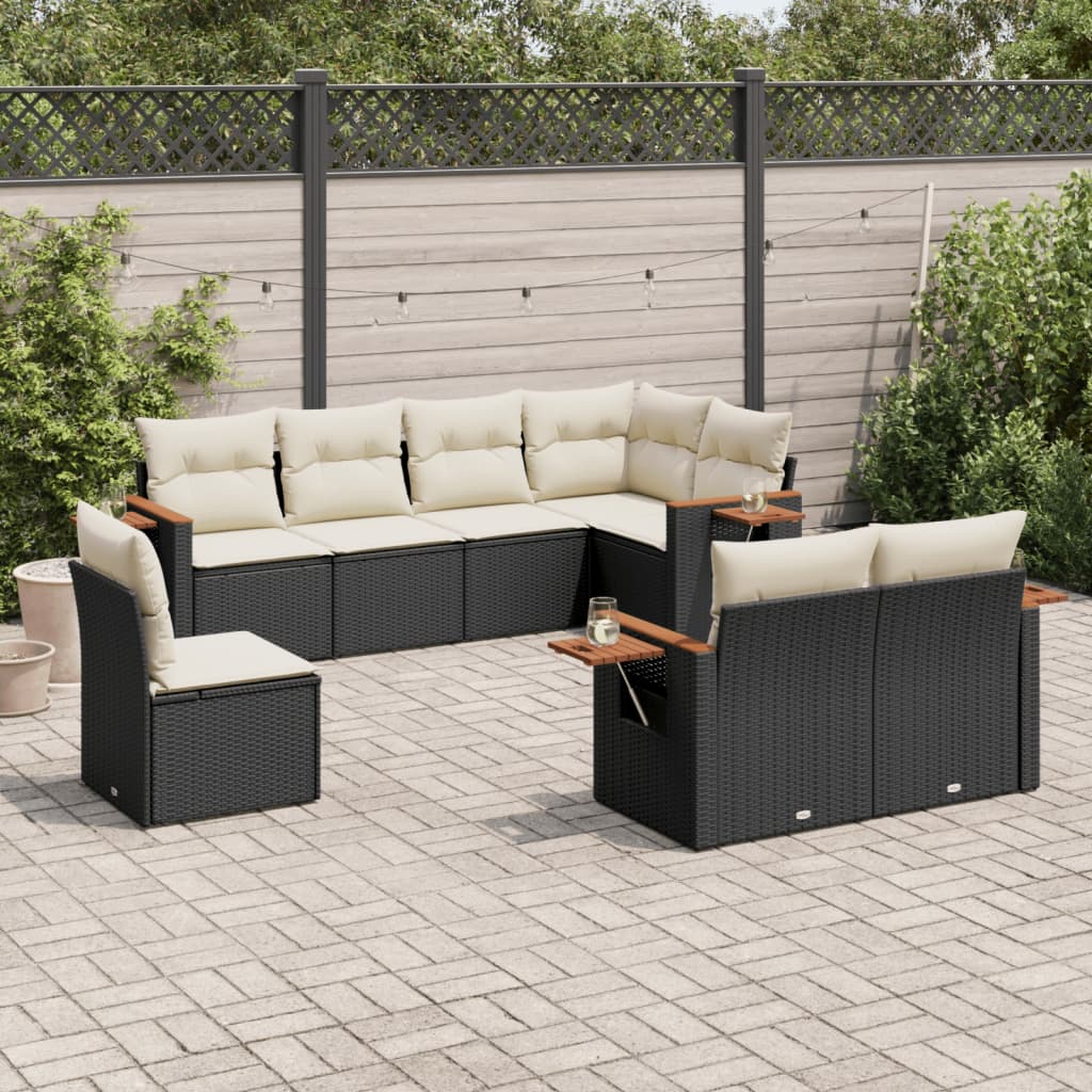 8 Pcs conjunto sofás de jardim com almofadões vime PE preto