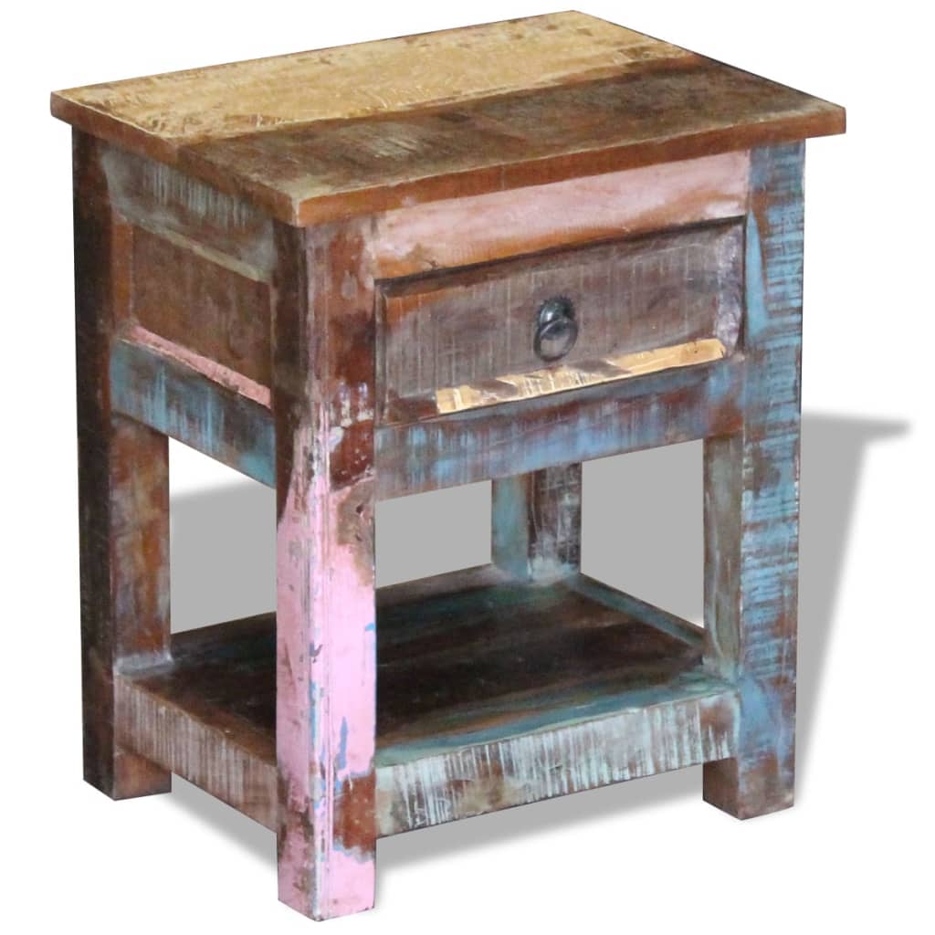 Mesa de apoio c/ 1 gaveta madeira reciclada sólida 43x33x51 cm