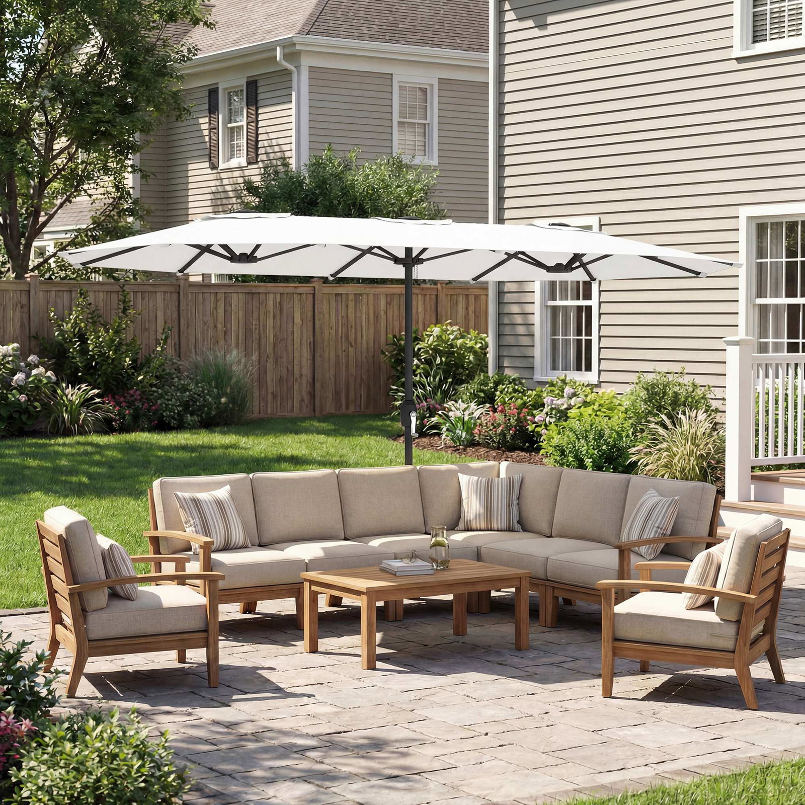 Guarda-sol duplo de jardim 46x26 m com manivela manual proteção uv50+ capa resistente à água branco