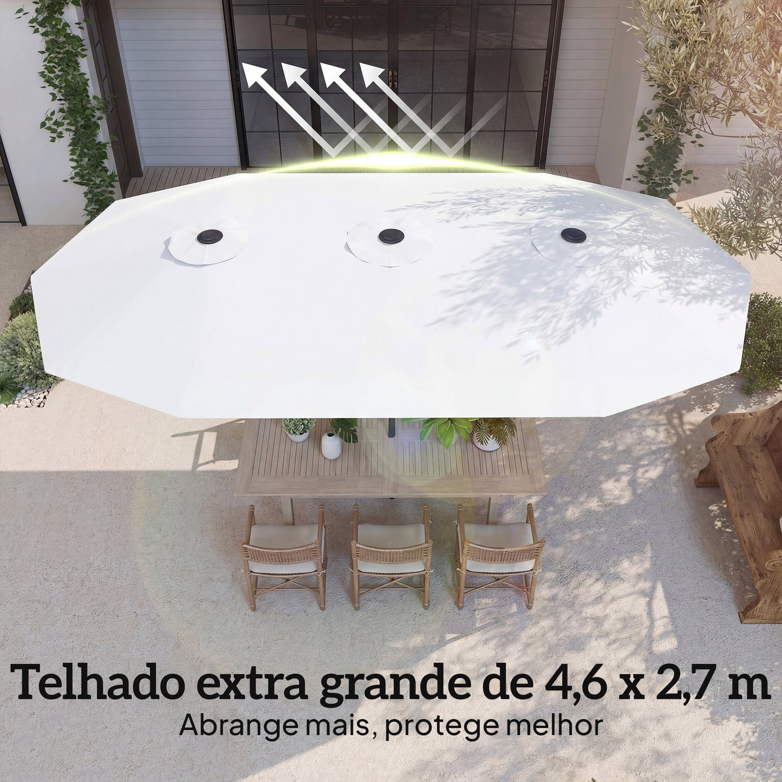 Guarda-sol duplo de jardim 46x26 m com manivela manual proteção uv50+ capa resistente à água branco