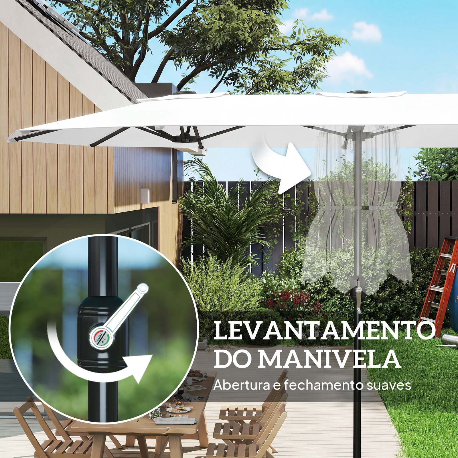 Guarda-sol duplo de jardim 46x26 m com manivela manual proteção uv50+ capa resistente à água branco
