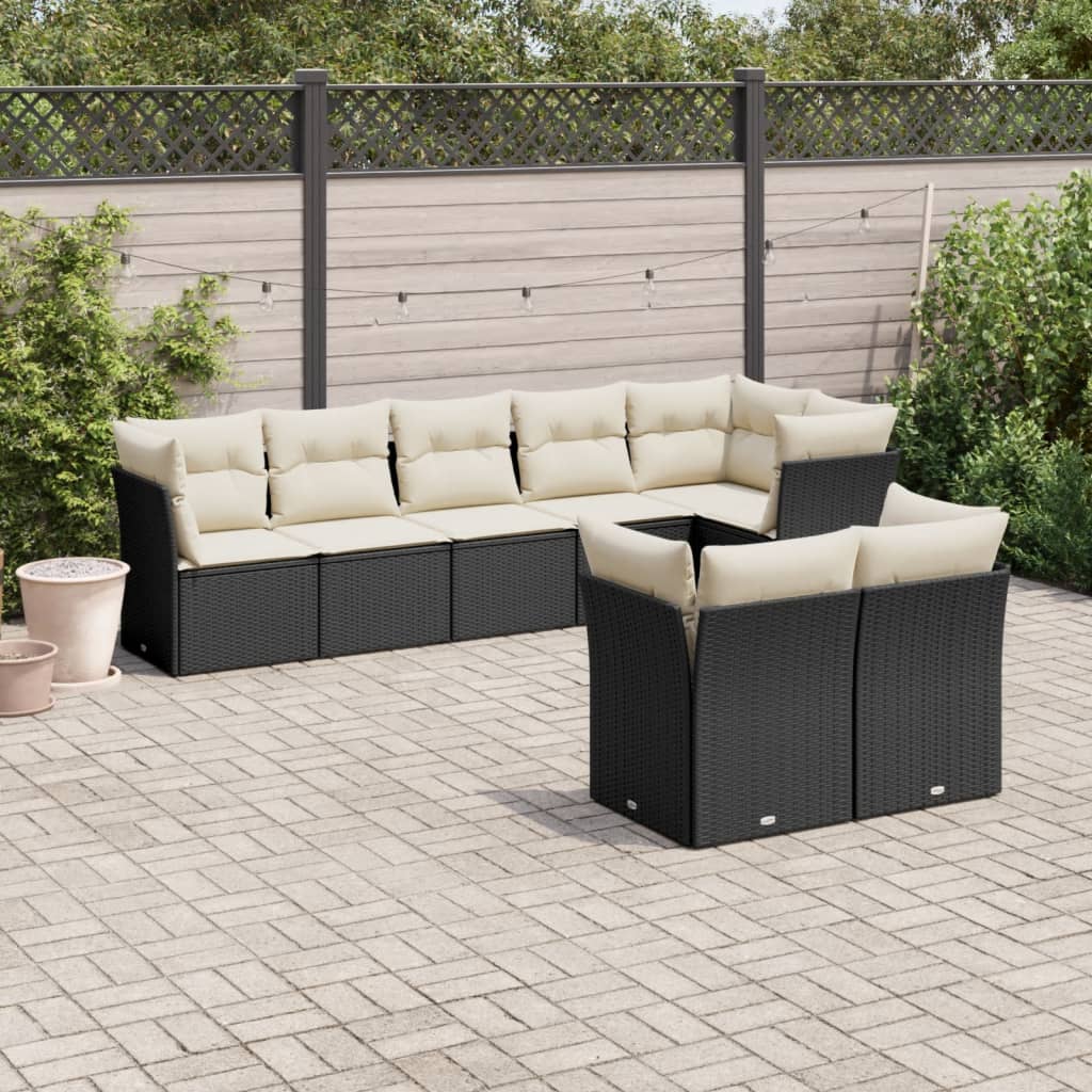 8 Pcs conjunto sofás de jardim com almofadões vime PE preto