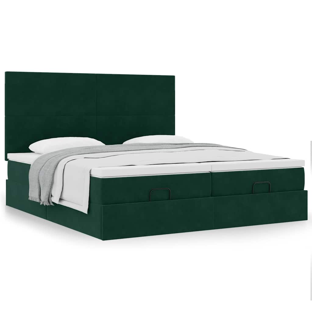 Estrutura de cama otomana com colchão verde escuro veludo