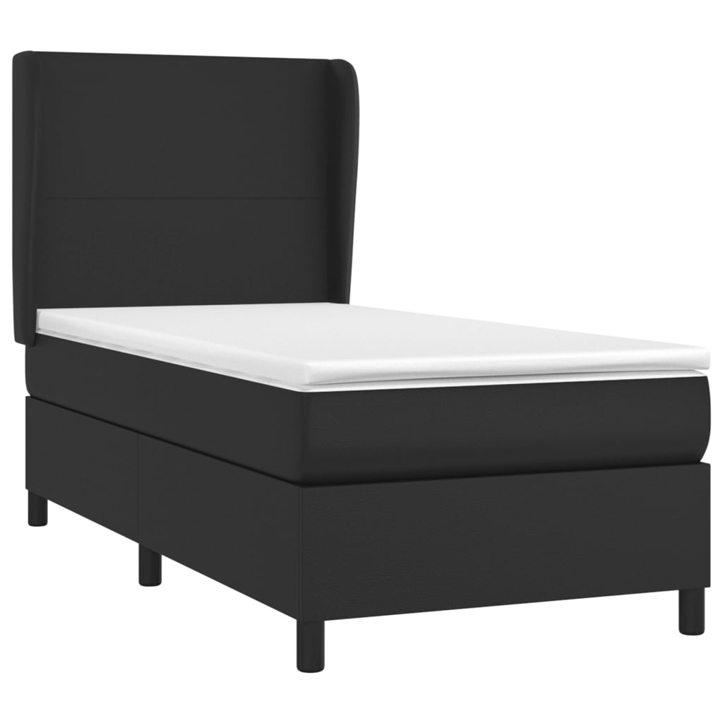 Cama com molas/colchão 90x190 cm couro artificial preto
