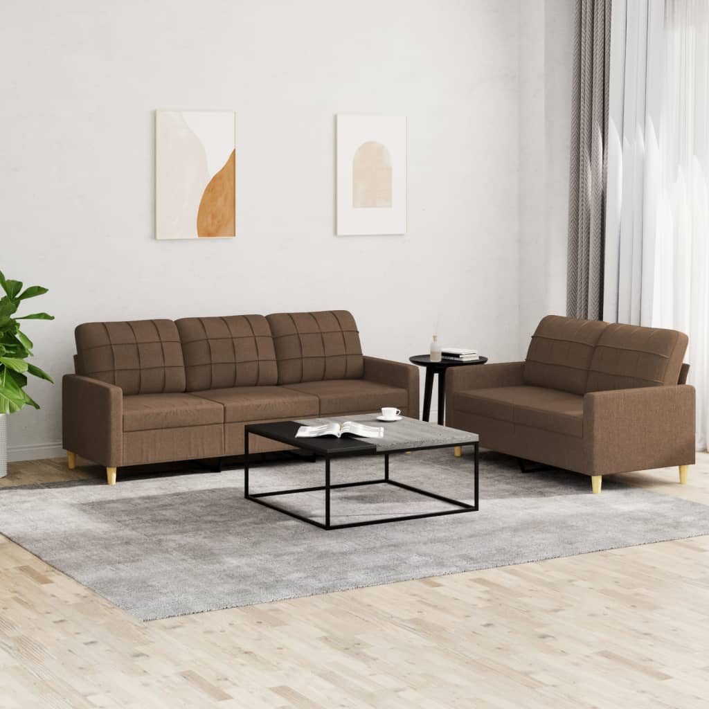 2 Pcs conjunto de sofás com almofadões tecido castanho