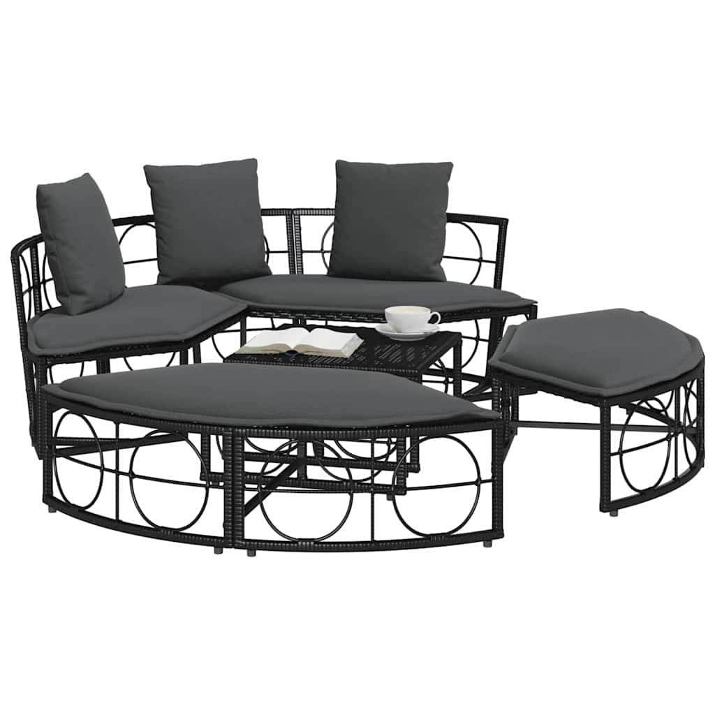 Cama lounge de exterior sem toldo vime PE preto