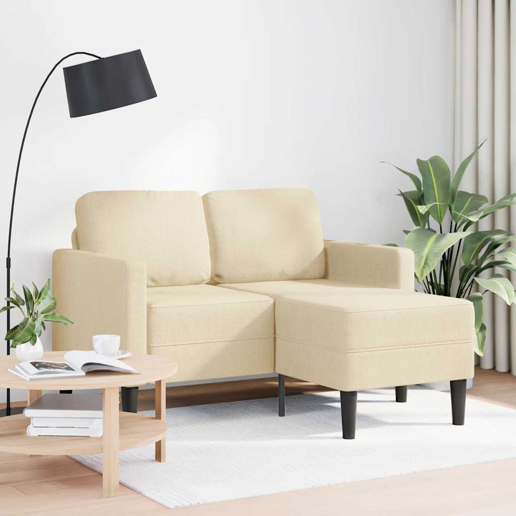 Sofá 2 lugares com chaise em l 125 cm tecido creme
