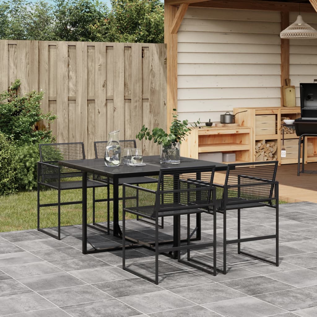 5 Pcs conjunto de jantar p/ jardim vime PE preto