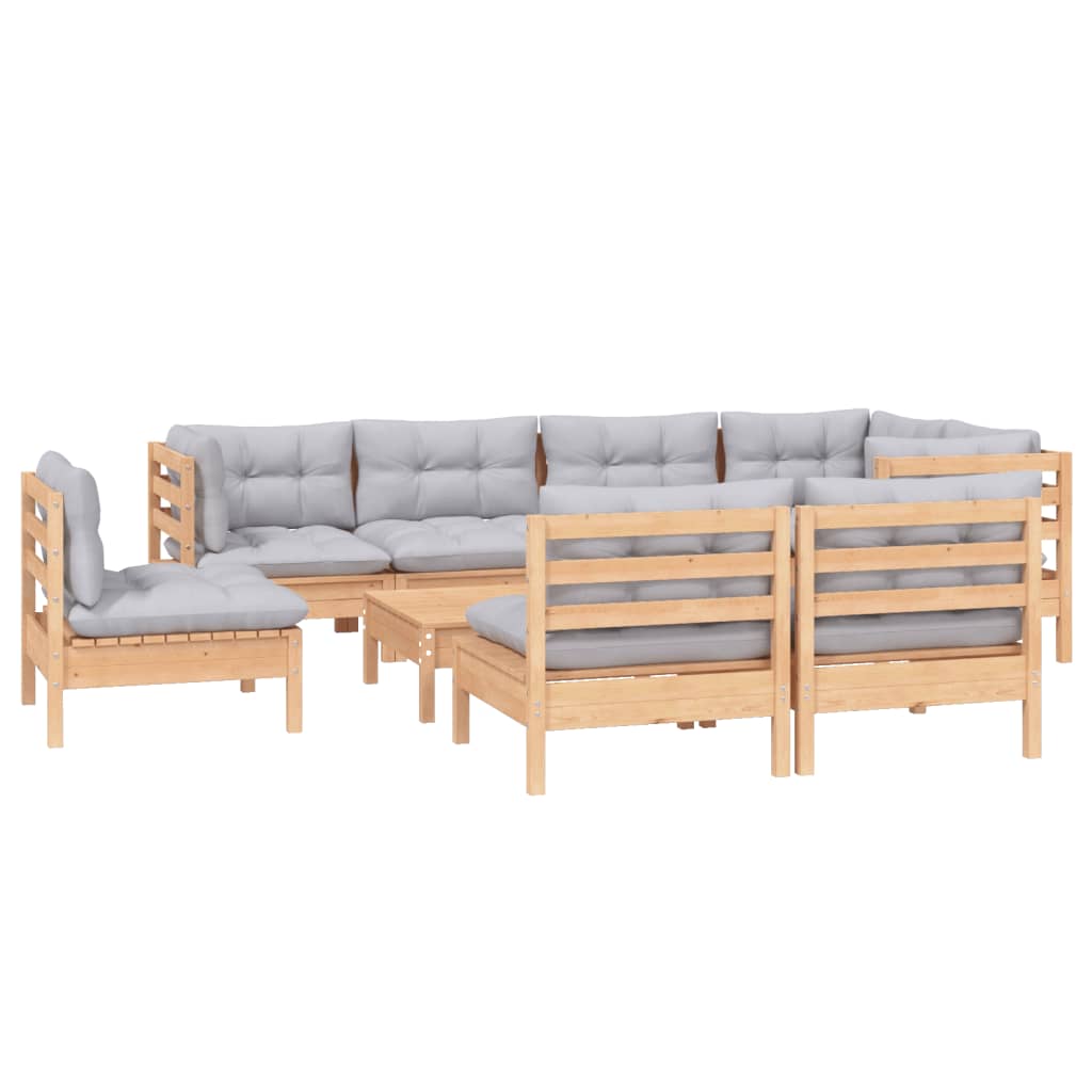 9 Pcs conjunto lounge de jardim + almofadões cinza pinho maciço