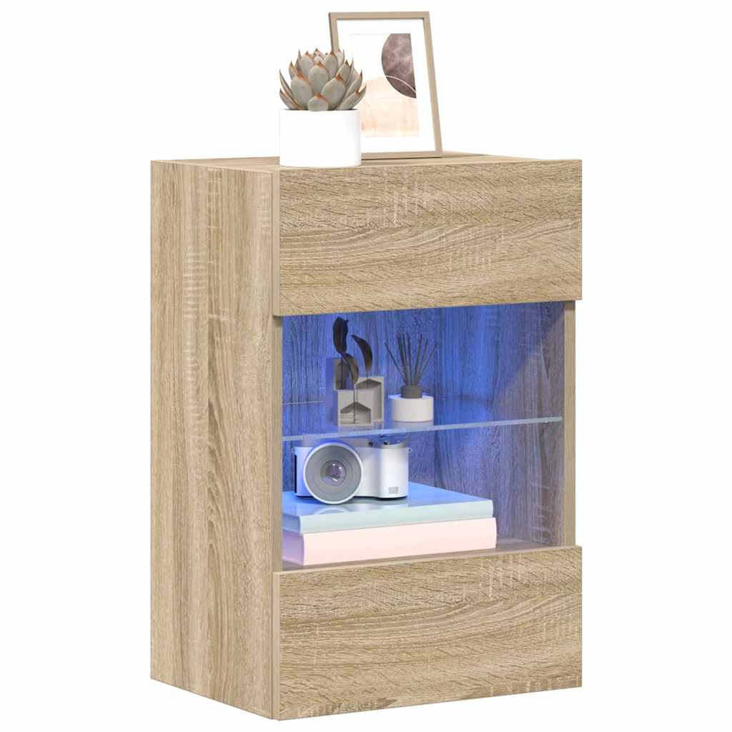 Armários de parede com luzes LED para TV 2 pcs carvalho sonoma