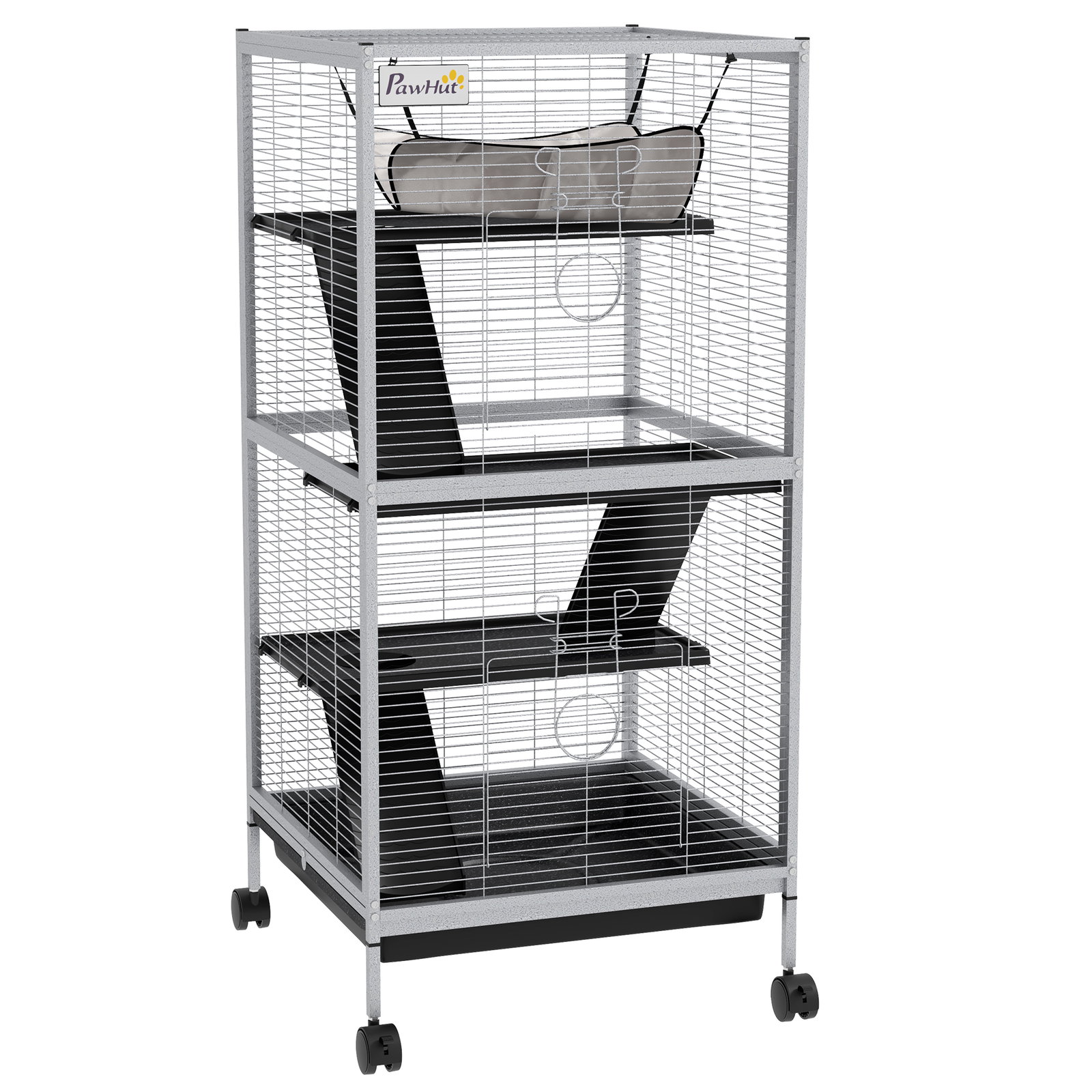 Gaiola para roedores 52x52x113,5 cm gaiola para furões com rodas 2 portas 3 rampas rede suspensa e bandeja removível branco