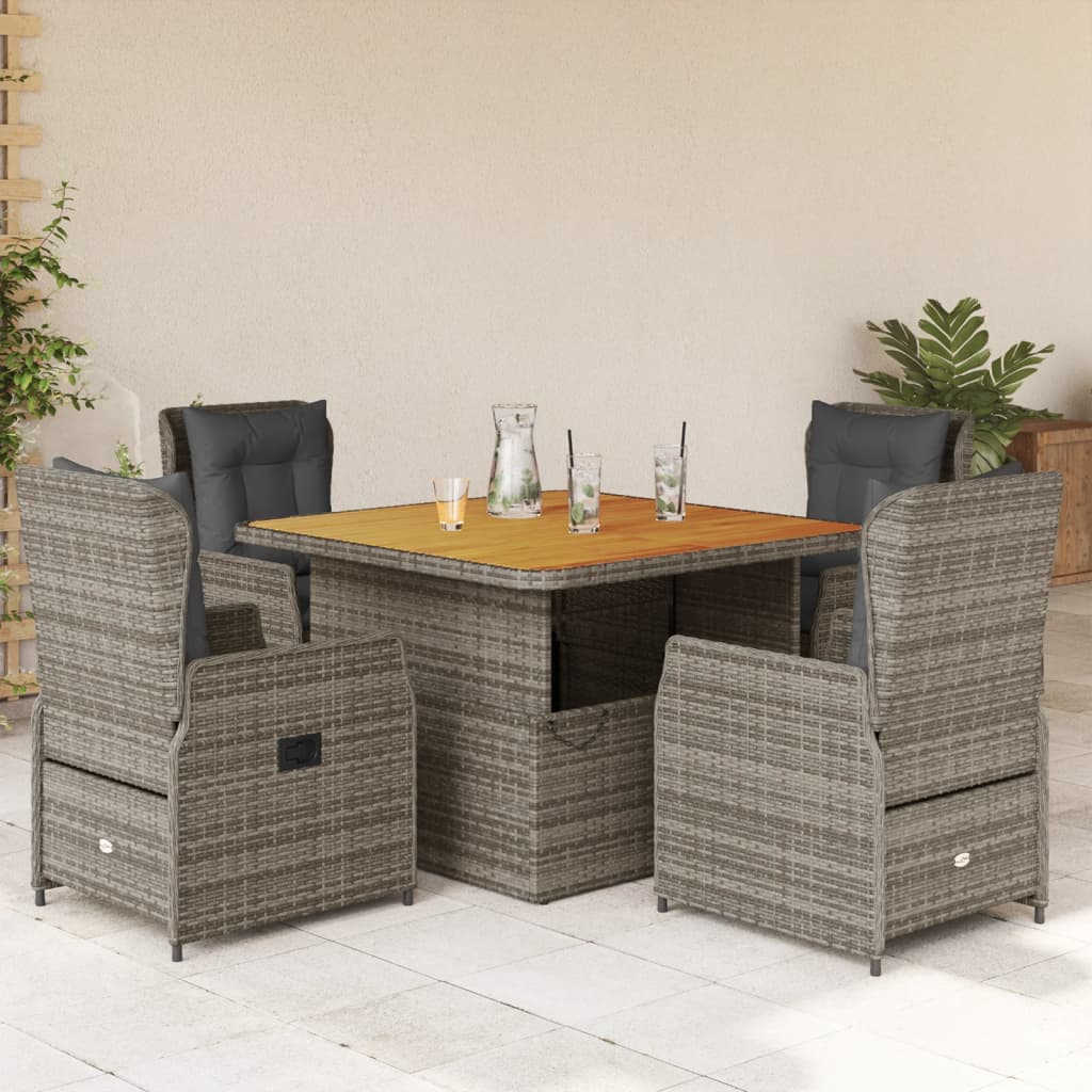 5 Pcs conjunto de jantar p/ jardim c/ almofadões vime PE cinza