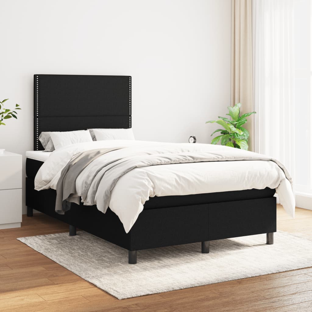 Cama boxspring com colchão 120x190 cm tecido preto