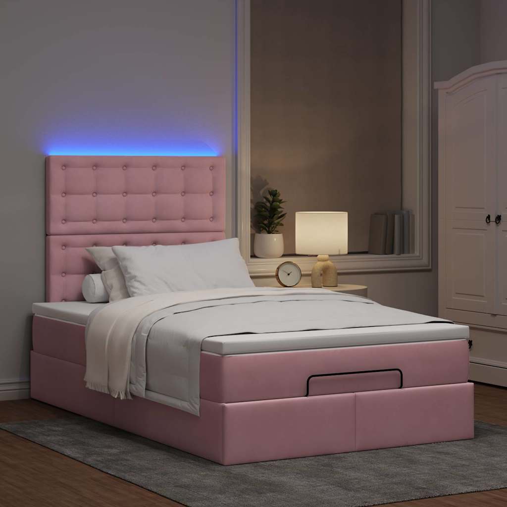 Moldura de cama otomana com colchões rosa 120x190 cm veludo
