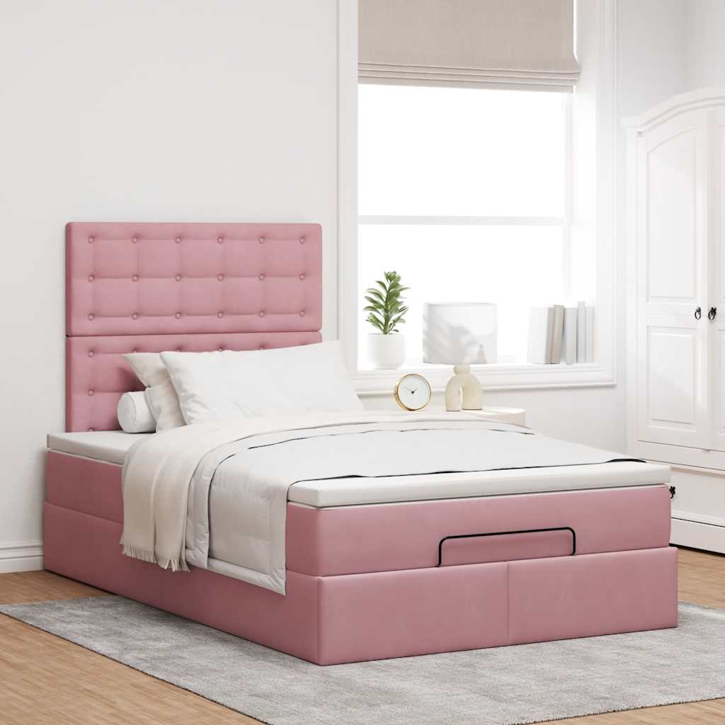 Moldura de cama otomana com colchões rosa 120x190 cm veludo