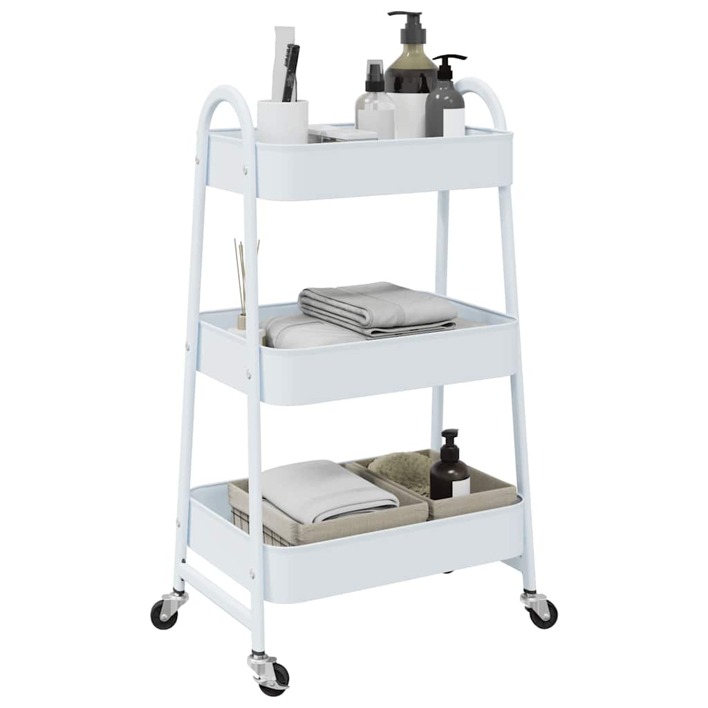 Carrinho de arrumação com 3 níveis 42x41,5x77 cm aço branco