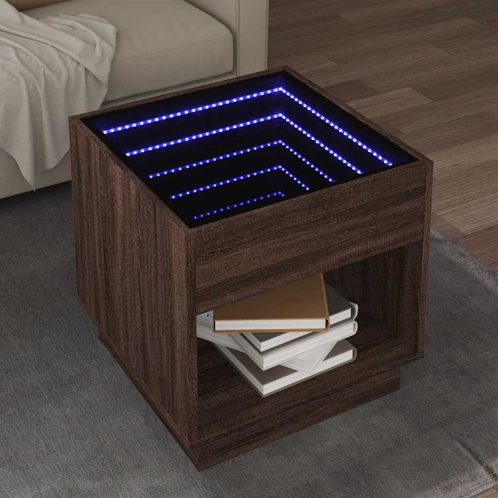 Mesa de centro luzes LED infinity 50x50x50 cm carvalho castanho