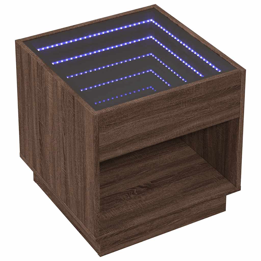 Mesa de centro luzes LED infinity 50x50x50 cm carvalho castanho