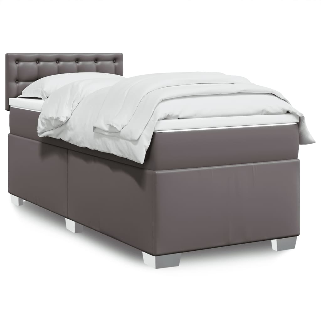 Cama com molas/colchão 80x200 cm couro artificial cinza
